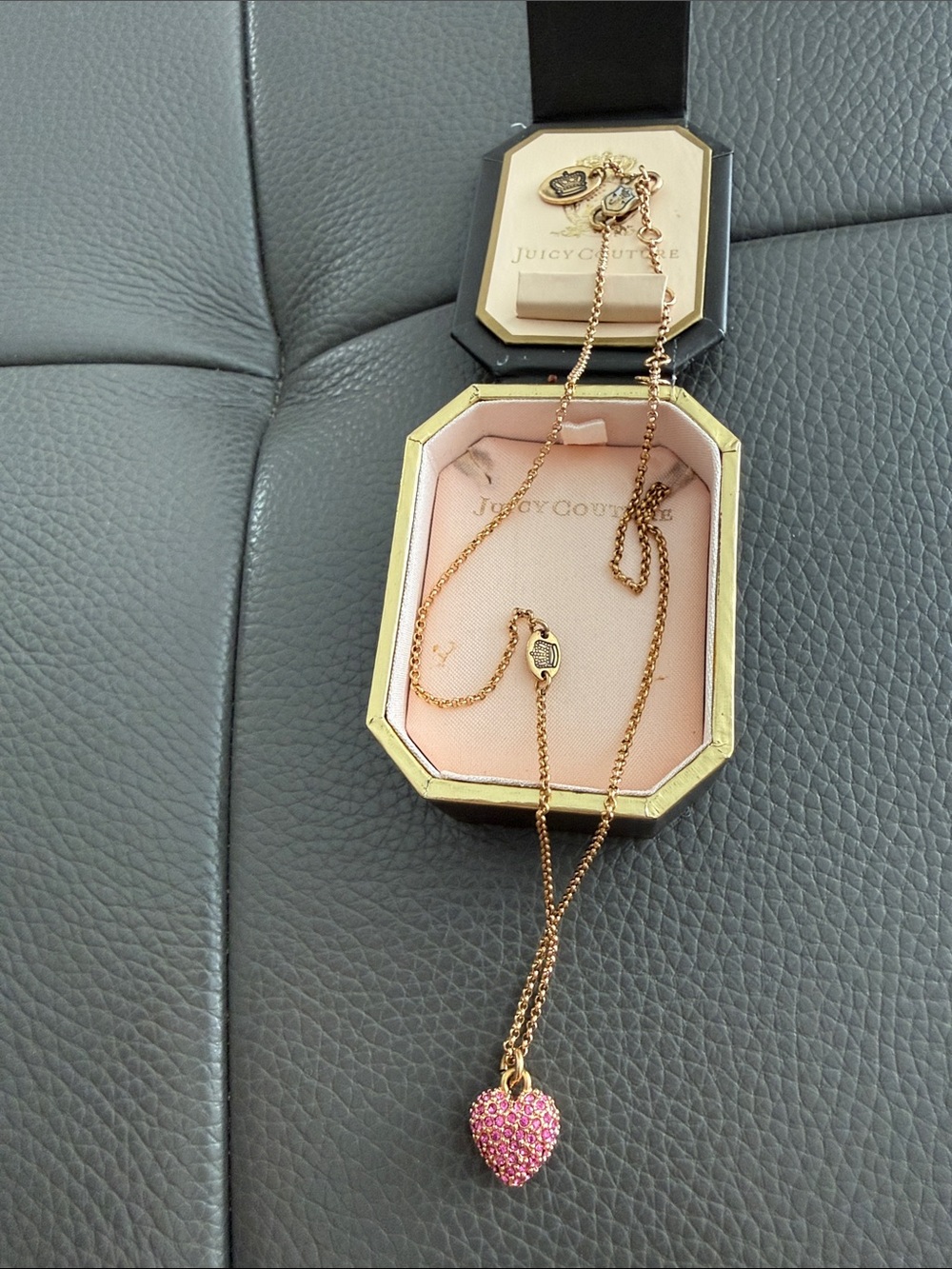 Juicy Couture Rose Gold Tone Necklace with Pink Crystal Heart Pendant